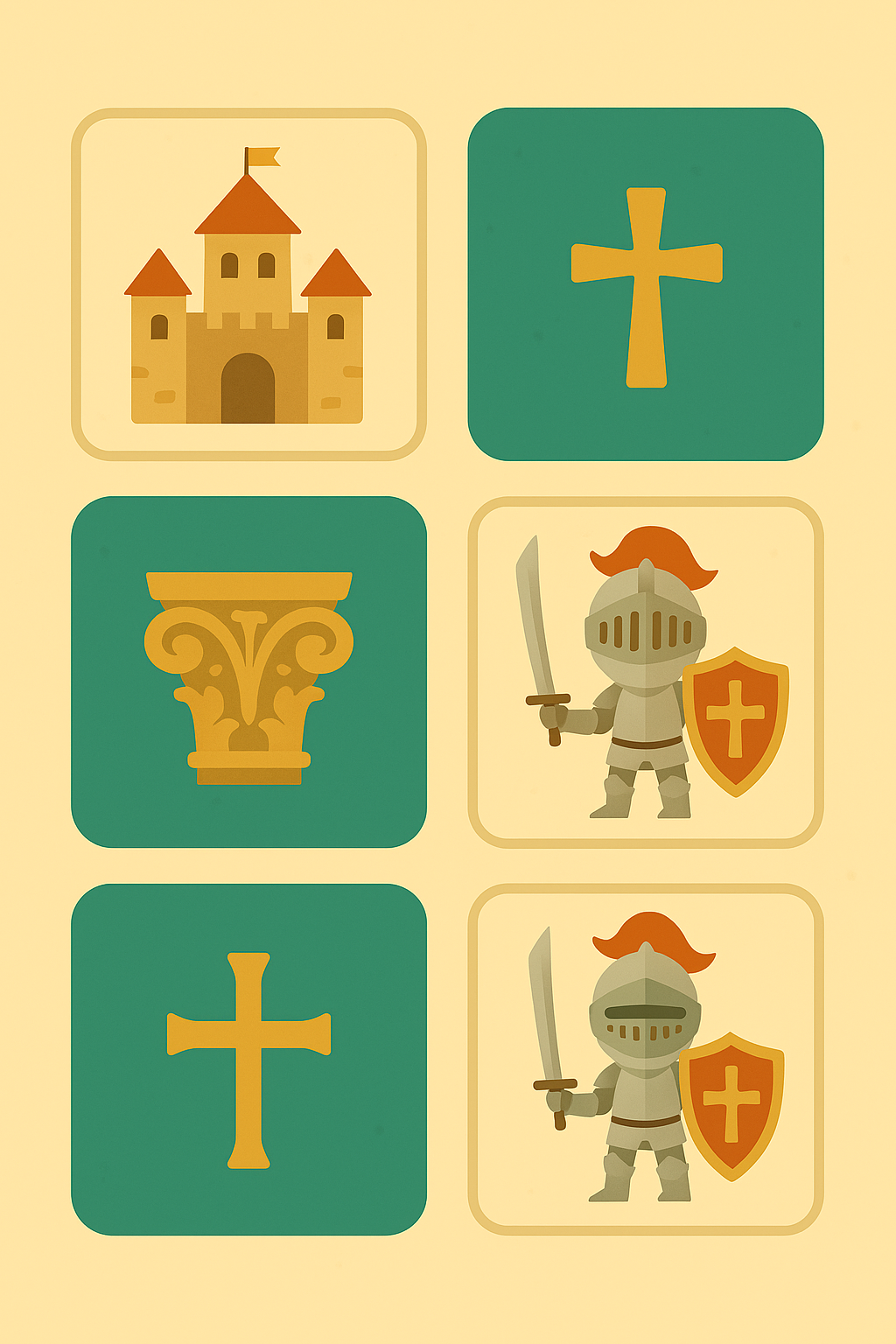Juego de memoria con dibujos de castillos y caballeros